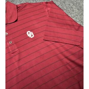 Oklahoma Sooners Shirt Mens XL Red Striped NCAA Football Adidas ClimaCool‎ Polo